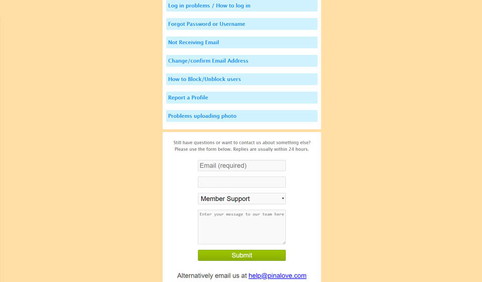 PinaLove Aiuto e supporto