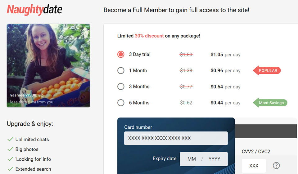 Prix et avantages de Naughtydate